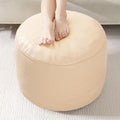 HIGOGOGO Round Stuffed Pouf Ottoman, Pu Leather Poufs with Foam Chunk Filling, Furry and Fluffy Pouf Foot Stool Storage Ottoman, 20 X 15 Floor Poufs Foot Rest for Living Room, Beige