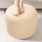 HIGOGOGO Round Stuffed Pouf Ottoman, Pu Leather Poufs with Foam Chunk Filling, Furry and Fluffy Pouf Foot Stool Storage Ottoman, 20 X 15 Floor Poufs Foot Rest for Living Room, Beige