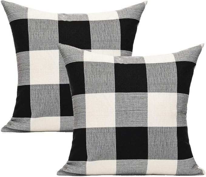 VAKADO 26x26 Set of 2 Black White Buffalo Plaids Decorative Throw Pillow Covers Outdoor Fall Farmhouse Retro Boho Square Cushion Cases Halloween Home Decor Classic Rustic Check for Porch Couch Patio