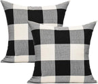 VAKADO 22x22 Set of 2 Black White Buffalo Plaids Decorative Throw Pillow Covers Outdoor Fall Farmhouse Retro Boho Square Cushion Cases Halloween Home Decor Classic Rustic Check for Porch Couch Patio