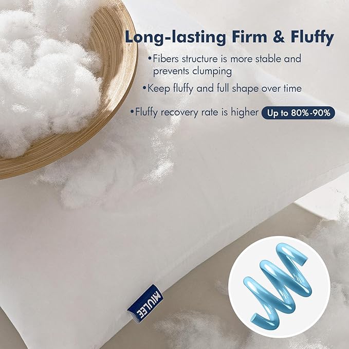 MIULEE Throw Pillows Inserts, Pack of 4 12x20 Inch 100% Virgin Fiber Filling Bed Couch Pillows