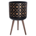 D'vine Dev 14 Inch Planter Pot with Stand, Mid-Century Tall Plant Pot with Legs for Indoor Plants, Bronze/Black, 88-G-D-6