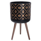 D'vine Dev 14 Inch Planter Pot with Stand, Mid-Century Tall Plant Pot with Legs for Indoor Plants, Bronze/Black, 88-G-D-6