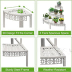 aboxoo 3 Tiers Metal Plant Stand,Rectangular Ladder Flower Pots Outdoor Plant Rack, Indoor Plant Display Rack, Heavy Duty Utility Storage Organizer for Home Garden Patio Balcony, Stair Style(White)