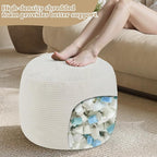 MeMoreCool Round Pouf Ottoman – Beige Corduroy Footrest with Foam Filling Compact Foot Stool for Couch, Living Room Decor, Dorms & Small Spaces