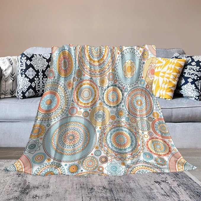 Boho Floral Throw Blanket Abstract Mid Century Mandala Bohemian Blanket for Sofa Bed Couch Chair Or Dorm 30"x40"