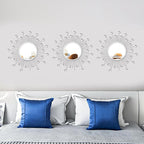 3 Pack Metal Mirrors for Wall Sunburst Wall Mirrors Home Décor Decorative Hanging Wall Art for Living Room Bedroom Entryway (Silver Crystal, Sunburst)