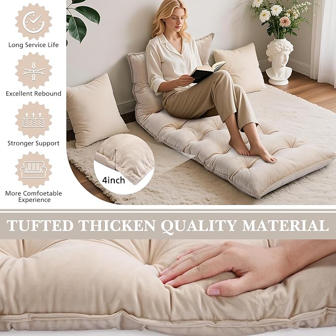 Bench Cushion for Indoor Furniture 40x20 in Velvet Thicken Indoor Window Seat Cushion, Soft Piano Sofa, Entryway Storage, Bay Window Tufted Patio Porch Swing Bench Pad Memory Foam(Ivory)