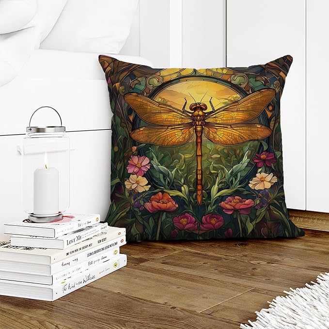 YOU FOUND ME William Morris Abstract Vintage Floral Dragonfly Design Throw Pillow Covers Home Decor, Retro Art Decor Pillowcase Cushion Cover for Bed Sofa Living Room, Square 18x18inch (Dragonfly)