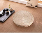 Ejoyous Tatami Seat Cushion, 15.75 x 2.36in Handmade Woven Straw Pouf Floor Seat Cushion Japanese Futon Round Knitted Meditation Pillow Cushion for Home Outdoor Decorative Seat