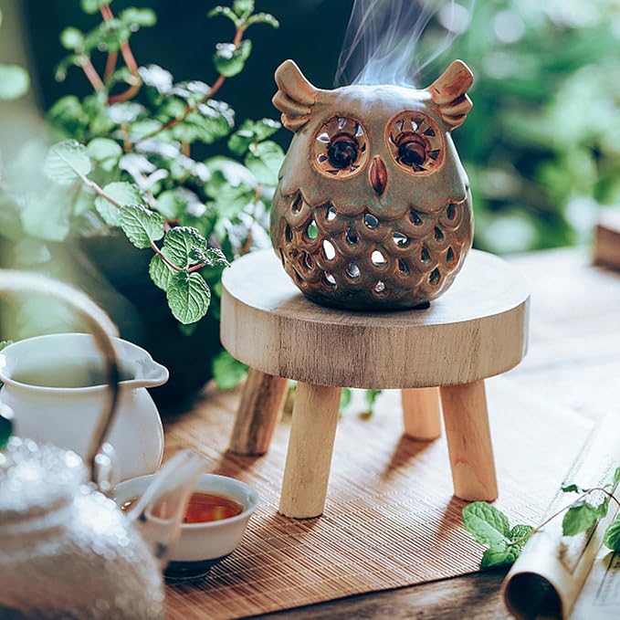 TOPZEA Set of 2 Mini Wooden Stool Display Stand, Short Boho Wood Riser Stools Small Desk Pedestal Stand for Candle, Indoor Plants, Gnome, Counter Decor