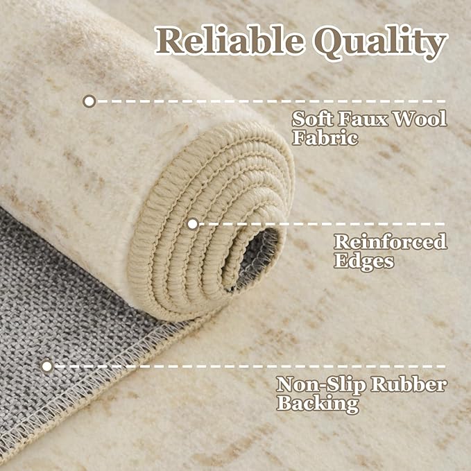 Beige Round Rugs 6ft, Low Pile Thin Circle Area Rugs for Bedroom Living Room Washable Non Slip, Vintage Medallion Distressed Neutral Round Carpet for Kitchen Dining Room