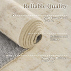 Beige Round Rugs 4ft, Low Pile Thin Washable Non Slip Small Circle Rug for Entryway Kitchen Dining Room, Tranditional Medallion Distressed Neutral Round Carpet for Bedroom Living Room