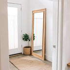 Rattan Full Length Mirror,34"x76" Long Rattan Wall Mirror,Wooden Mirror with Wicker Frame,Decorative Full Body Mirror Hanging,Farmhouse Rectangle Floor Mirror for Bathroom Living Dressing Room Nature