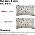 Blue Grey Gray Floral Pillow Covers 12x20 Set of 2 Vintage Rustic Old Style Cute Small Flower Print Rectangle Decorative Outdoor Pillowcases Farmhouse Throw Cushion Case Decor for Couch Sofa Bed