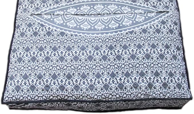 ICC Large Square Floor Pillow Cover Hippie Ottoman Pouf Cover Daybed Cotton Mandala Cushion Cover with Heavy Duty Zipper Seating Ottoman Poufs Dog-Pets Bed (Gray Ombre, 35" Square)
