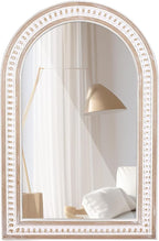 36 x 24 Inch Arched Wall Mirror with Beaded Wood Frame, Boho Farmhouse Decorative Arch Mirrors for Bathroom Over Sink, Living Room, Entryway