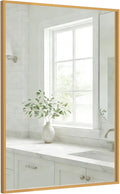 24''x36'' Gold Bathroom Mirror | Antique Brass Deep-Set Recessed Metal Frame | Heavy-Duty Rectangular Wall Mirror | Traditional Mantel & Bedroom Decor