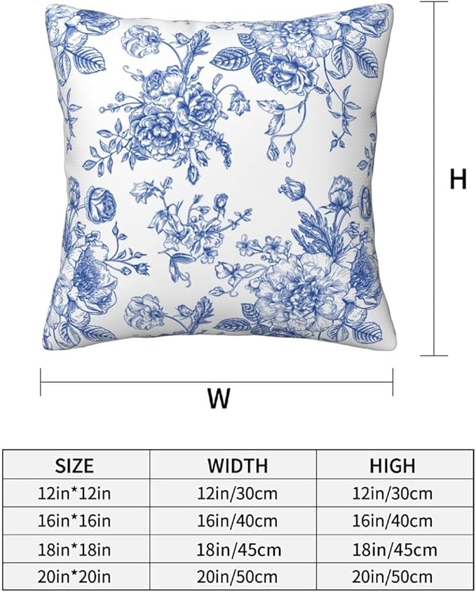 Chinoiserie Blue and White Flowers Throw Pillow Covers 16x16 Set of 2, Vintage Blue Floral Pillow Covers Outdoor Decorative Pillow Case for Couch Bed Sofa Cushion Home Decor