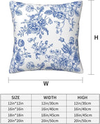 Chinoiserie Blue and White Pillow Covers 18x18 Set of 2, Flower Floral Throw Pillow Covers Outdoor Decorative Pillow Case for Couch Bed Sofa Cushion Home Decor