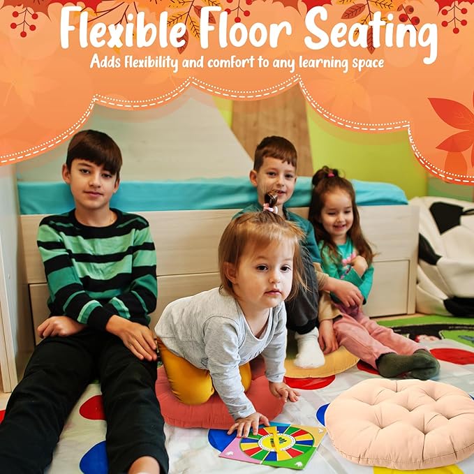 Fumete 12 Pcs Floor Pillows Cushions Seating 16 x 16 Inches Color Round Seat Reading Floor Chair Cushions for Kids Adults Classroom Home School Playing Supplies(Warm Color)