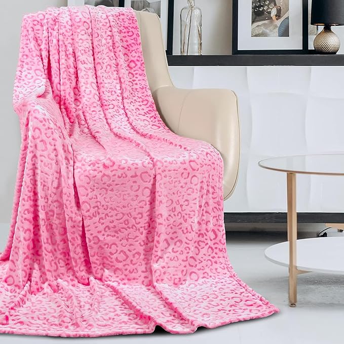 MACEVIA Flannel Fleece Twin Blanket for Couch, Pink 3D Cheetah Blanket for Adult, Lightweight Warm Cozy Soft Leopard for Bed Sofa 260GSM, Suitable for All Seasons (Pink Leopard,60x80inches)