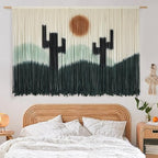 Macrame Wall Hanging Green Cactus Wall Decor Macrame Wall Decor 57" W x 35" L Dip-Dye Large Yarn Tapestry Fiber Art Home Decor