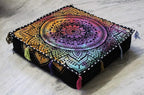 ICC Large Square Cotton Mandala Cushion Cover Hippie Ottoman Pouf Cover Daybed Floor Pillow Cover with Heavy Duty Zipper Seating Ottoman Poufs Dog-Pets Bed (Multi Flower, 18" Square)