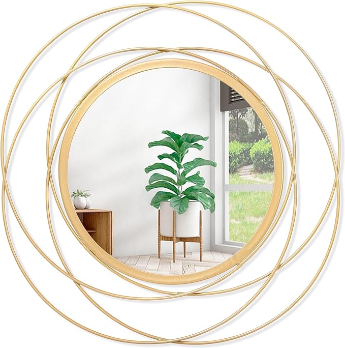 Large Round Mirror with Iron Metal Wire Frame Wall-Mounted Mirror for Home Decorative Living Room Bedroom Bathroom Entryway White 16” x 16”