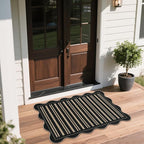 Striped Easy Jute Entryway Rug, 2x3 Black Indoor Outdoor Doormat, Washable Small Kitchen Rug Non Slip Farmhouse Scalloped Rugs for Front Door Entrance Bathroom