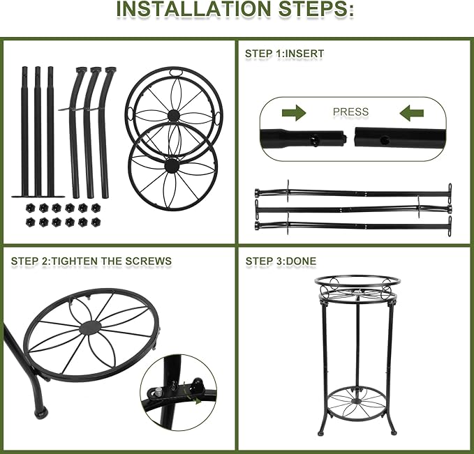 2 Pack Plant Stand Indoor Outdoor,20.3'' 2-Tier Metal Tall Plant Stands,Flower Pot Holder, Plant Rack, Display Shelf for Home Garden Office Patio Balcony