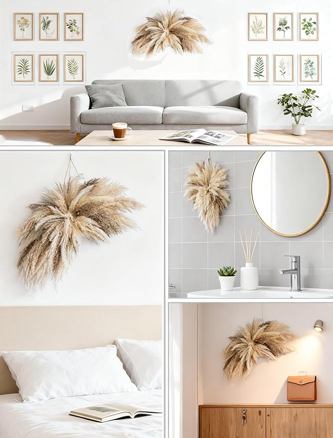 WILD AUTUMN Fluffy Boho Wall decor - DIY pampas grass kits,Decorative pampas cloud,Mirror Decorative,for Entryway Bedroom Living Room Bathroom House Warming Gifts New Home Essential - Need to assemble