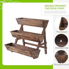3-Tiers Wooden Raised Garden BedPlanter Box Gardening Outdoor Planter Box Patio Kit Tiered Planter Box Vertical Garden Planter Wood Plant Stand for Patio, Balcony, Freestanding (Carbonized L)