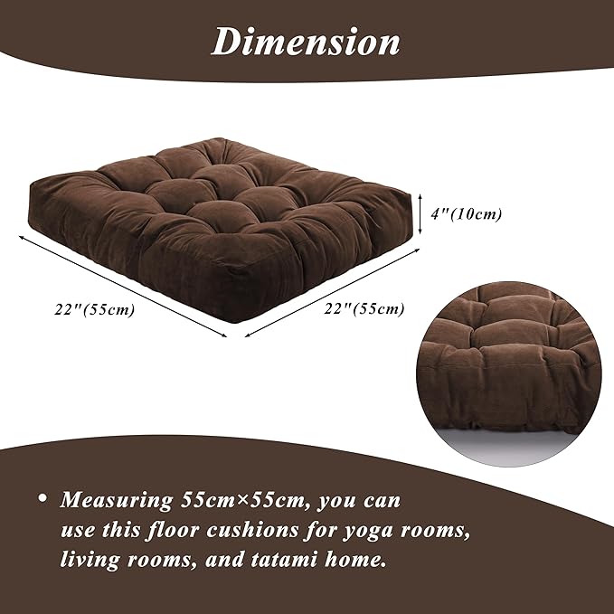 Meditation Floor Pillow 22×22 Inch 1 Pack Large Floor Cushions for Adults Square Tufted Corduroy Floor Pillows for Yoga Living Tatami Room Coffee