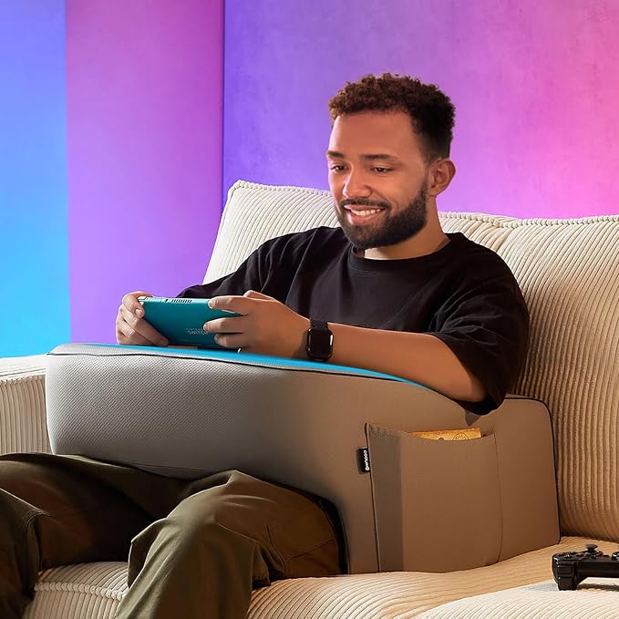 Reading Pillow with Armrests – Extra Large Memory Foam Gaming Pillow for Adult, Lap Desk for Laptop, Arm Rest for Working, Crocheting, Playing Game or Siting in Bed, Floor, Sofa, (Grey)
