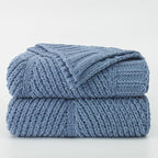 Amélie Home Chevron Chenille Knit Throw Blanket for Couch Bed, Classic Texture Decorative Soft Blanket for Sofa, Chair & Bedroom, 50"x60", Blue