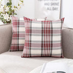 CARRIE HOME Red Christmas Euro Pillow Covers 26x26 Set of 2, Winter Christmas Holiday Red Farmhouse Buffalo Plaid European Pillow Covers 26 x 26 for Livingroom Couch Sofa