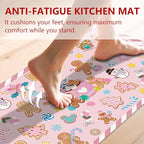 Gingerbread Man Candy Cane Christmas Rugs for Kitchen Floor, Mats for Kitchen Floor Non Slip, 2PCS Rubber Kitchen Mat, Washable Cushioned Runner Carpet Rug for Sink Laundry 15.7"×27.5" +15.7"×47" Pink