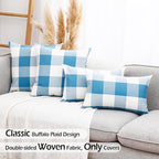 CARRIE HOME Light Blue and White Buffalo Check Plaid Lumbar Pillow Covers 12x20 Set of 2, Light Blue Checkered Summer Outdoor Lumbar Pillows, Lake Blue Couch Pillows Also for Patio Furniture