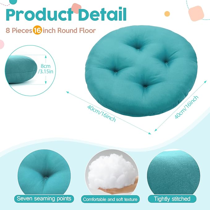 8 Pcs 16 Inch Floor Cushions for Kid, Flexible Seating for Classroom Elementary, 3.15 in Thick Round Floor Pillow, Back to School Furniture for Daycare Preschool Meditation(Neutral Color)