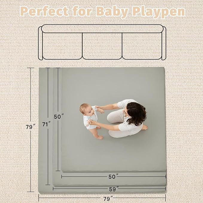 Waterproof Baby Play Mat for Floor Memory Foam 50 * 50 Cushion Playpen Playmat Tummy Time Crawling Mat Nursery Rug Thick Pad Create Soft & Safe Area for Infants,Toddler,Kids,Grey