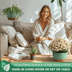 Set of 2-10 Inch Hanging Planters for Indoor Plants with Self-Watering Includes Hanging Pots for Plants, Outdoor Hanging Plant Pot with Drainage, and 2 Types of Baskets Hangers (Green, 10inch)