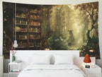 EMMTEEY Enchanting Forest Wall Tapestry for Living Room 60X50 Inch - Library Bookshelf Room Wall Decor Medieval Dark Academia Backdrop for Students Women