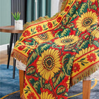 Red Sunflower Throw Blanket with Fringe Boho Throw Blankets Recliner Chair Couch Sofa Cover Woven Reversible Cotton Bohemian Tapestry Hippie Room Home Decor Double Side 70"x90"