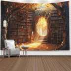 EMMTEEY Enchanting Library Wall Tapestry 80X60 Inch - Fairytale Bookshelf Wall Decor for Living Room Fantasy Medieval Backdrop for Dorm Classroom