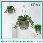 Meanplan 4 Pcs Self Watering Hanging Planter Indoor 6.5 Inch Hanging Baskets for Plants Outdoor Plastic Flower Pot with 3 Hooks Chains Drainage Holes for Garden Home, Medium Size(Gray)
