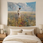 bitCNY Jesus Walking in Wildflower Field Tapestry – Christian Wall Art, Spiritual Home Decor, 50x60 Inch Fabric Hanging for Living Room Bedroom