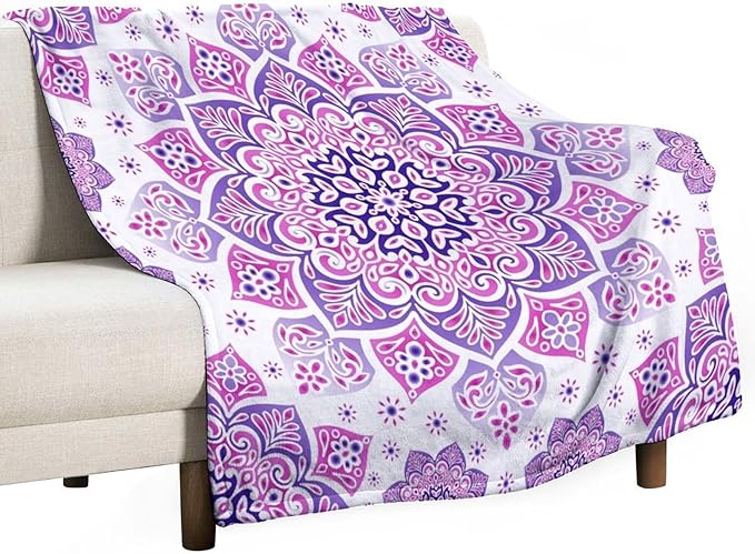 Boho Mandala Floral Throw Blanket Bohemian Hippie Flower Blanket for Sofa Bed Couch Chair Or Dorm 70"x80"