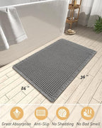 AMOAMI Upgraded Waffle Bath Mat, Super Absorbent Non Slip Bath Mats for Bathroom Floor, Washable Bathroom Rugs with Tassels, Rubber Backed Bathroom Mats, Ultra Soft, 24" x 36", Dark Grey