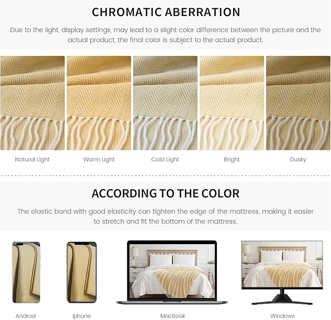 BOURINA Decorative Herringbone Faux Cashmere Fringe Throw Blanket Lightweight Soft Cozy for Bed or Sofa Farmhouse Outdoor Throw Blankets, 50" x 60", Light Yellow